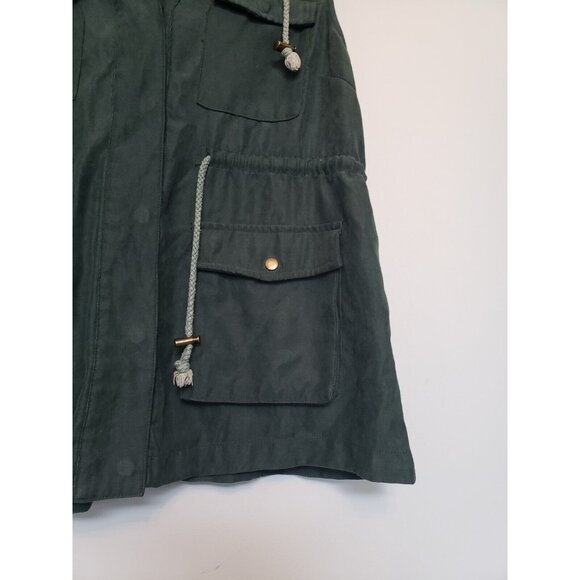 Entro Women M Vest Snap Dark Green Pockets Utility Hooded Cargo Drawstring Waist - Picture 3 of 6